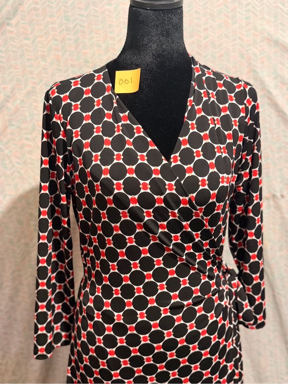 Renee C. Black & Red Geometric Wrap-Style Long Sleeve Dress